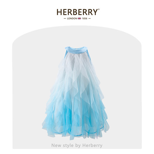 赫柏莉HERBERRY女童渐变网纱连衣裙夏装洋气小女孩度假挂脖公主裙