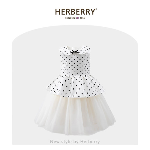 赫柏莉HERBERRY女童波点网纱背心裙夏季气质小女孩生日礼服公主裙
