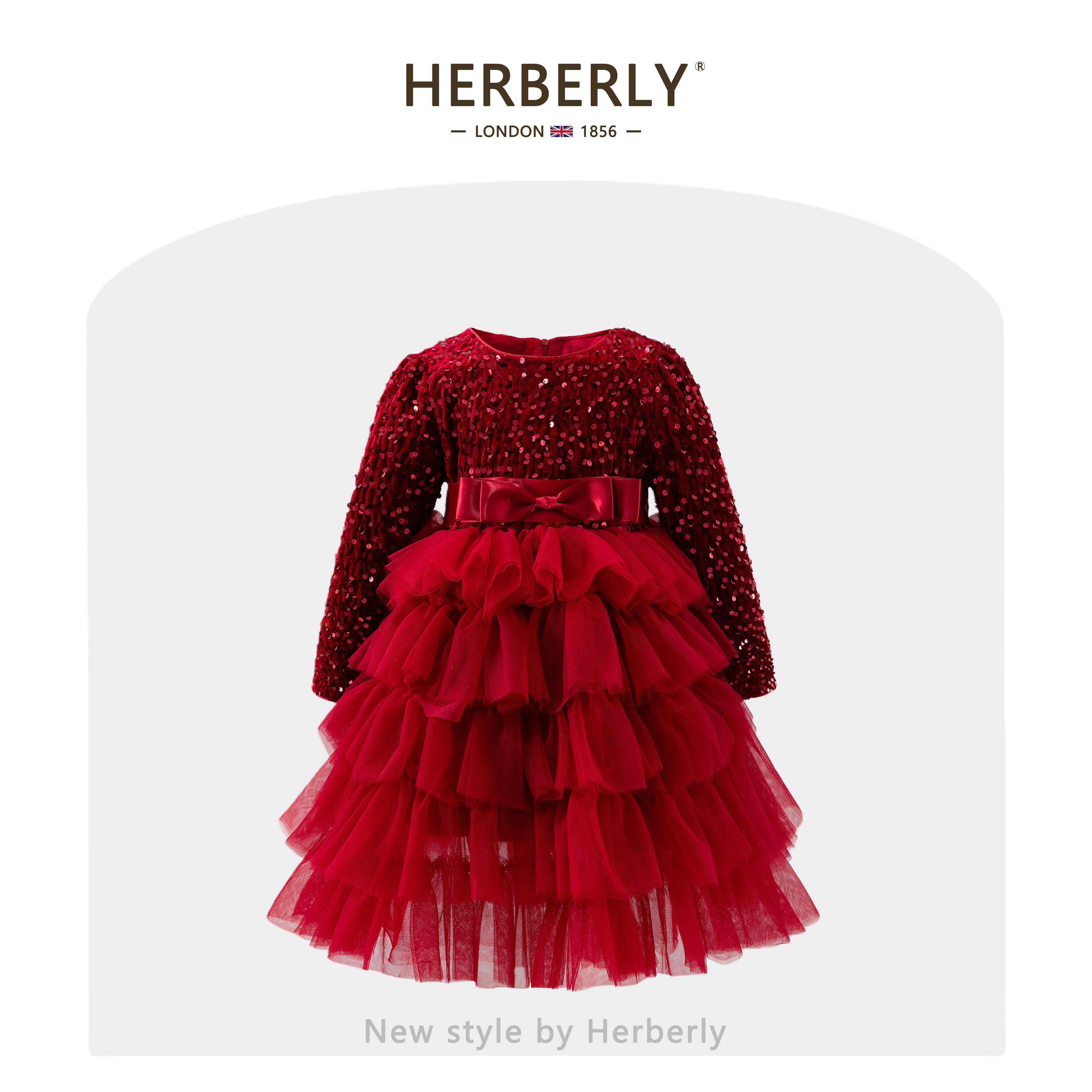 赫柏莉HERBERRY女童加绒连衣裙秋冬装洋气小女孩红色蓬蓬纱公主裙