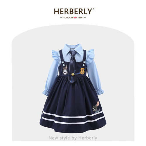 赫柏莉HERBERRY女童JK学院风连衣裙秋季洋气小女孩兔子警官cos服