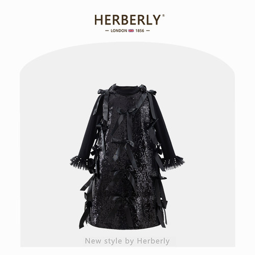 赫柏莉HERBERRY女童蝴蝶结亮片背心裙秋冬装轻奢小女孩生日礼服裙