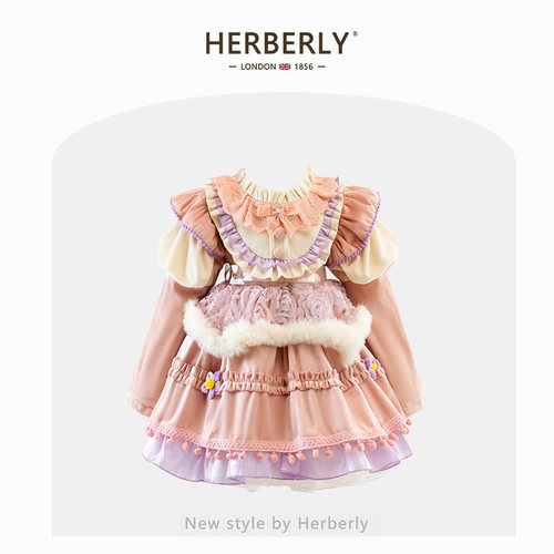 赫柏莉HERBERRY女童玲娜贝儿公主裙秋冬儿童加绒洛丽塔生日连衣裙