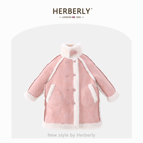 赫柏莉HERBERRY女童中长款羊羔绒毛毛外套冬装儿童两面穿保暖大衣