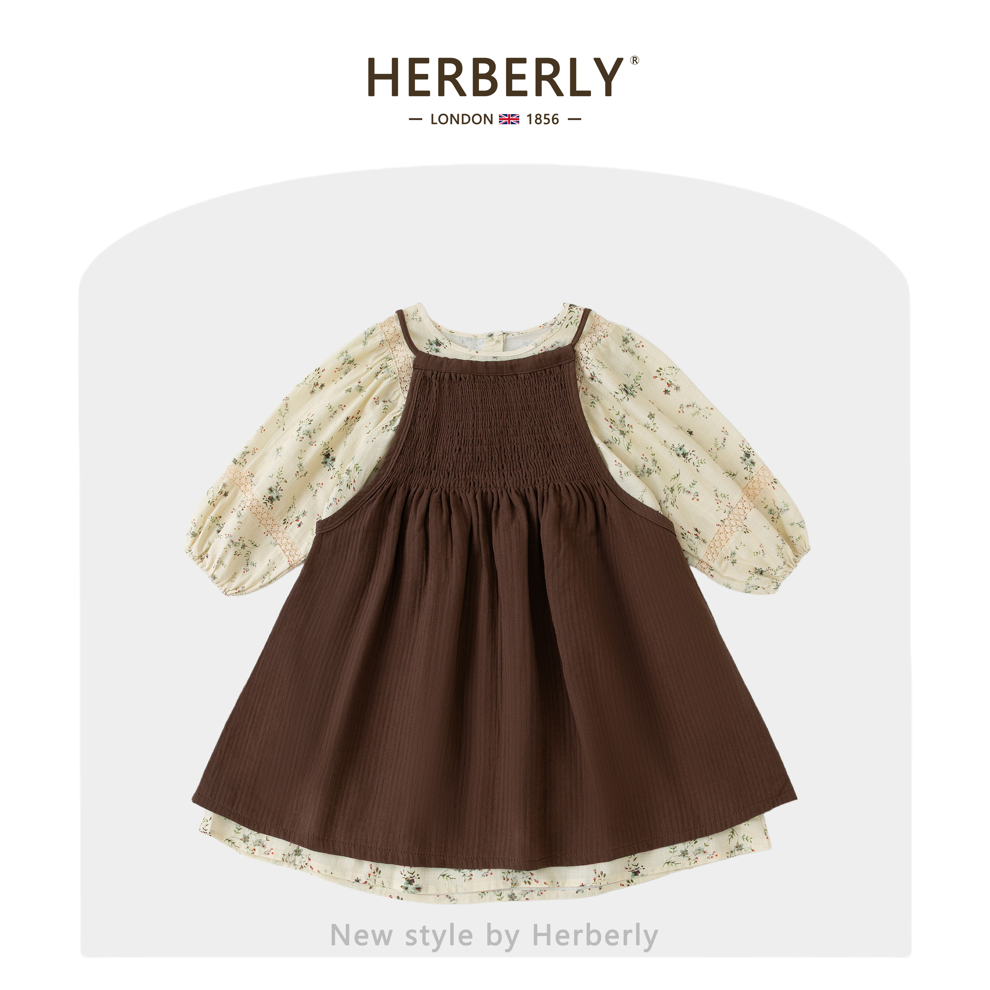 赫柏莉HERBERRY女童长袖碎花连衣裙套装秋季洋气女宝宝森系公主裙