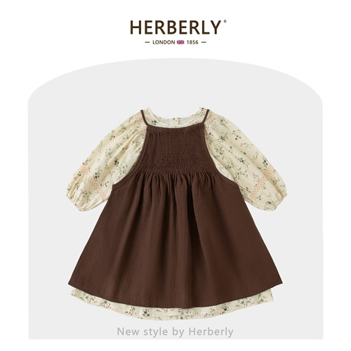 赫柏莉HERBERRY女童长袖碎花连衣裙套装秋季洋气女宝宝森系公主裙