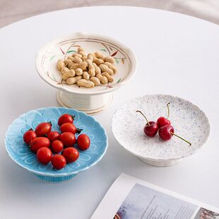 陶瓷果盘日式创意蜀门菜盘高台茶点盛器糕点碟子小菜干果碟子家用