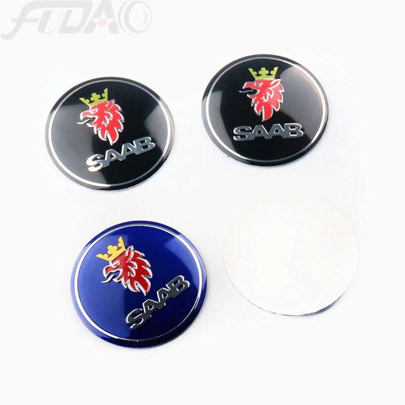 适用轮于轮毂改装贴标saab标志萨博弧面56mm轮毂盖标斯堪尼亚标志