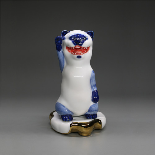 不仁斋系列陶瓷青花大猫潮玩雕塑