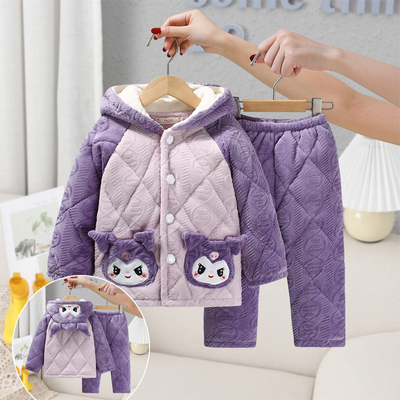 冬季儿童三层夹棉加厚保暖睡衣