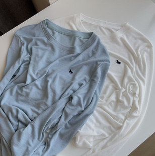 韩国one春夏圆领长袖 显瘦天丝上衣12728 轻薄小马刺绣图案打底衫