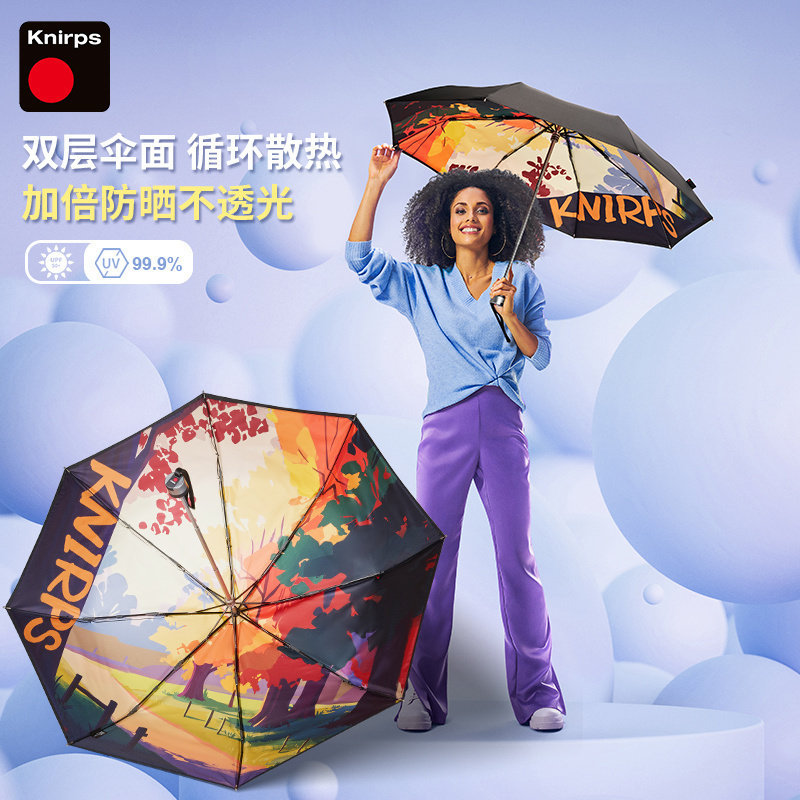 knirps黑胶三折双层晴雨两用伞图片