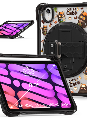 Mini6防摔卡通平板壳适用苹果iPad Mini7 A17Pro电脑保护套8.3英寸TPU全包底壳手持带支架时尚猫狗卡通图案