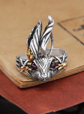 欧美时尚复古爱丽丝兔子戒指女红眼睛长耳朵原创设计百搭个性指环