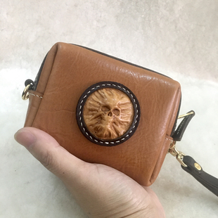 真皮核桃收纳包牛皮文玩核桃随身包手工葫芦腰包手串饰品手拿方包