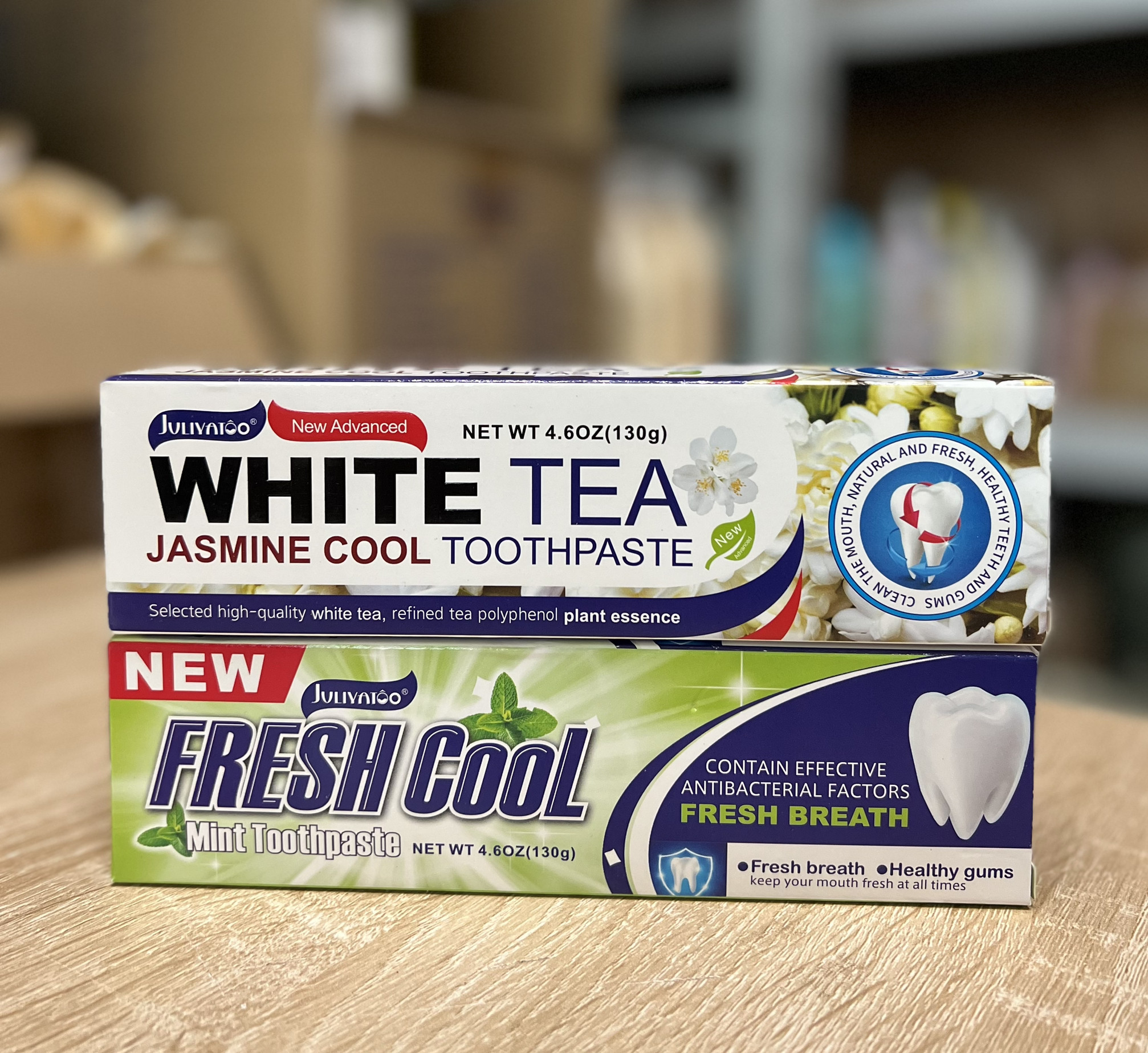 香港茱莉雅图茉莉白茶牙膏薄荷清爽抗菌除口气清新亮白牙齿家庭装