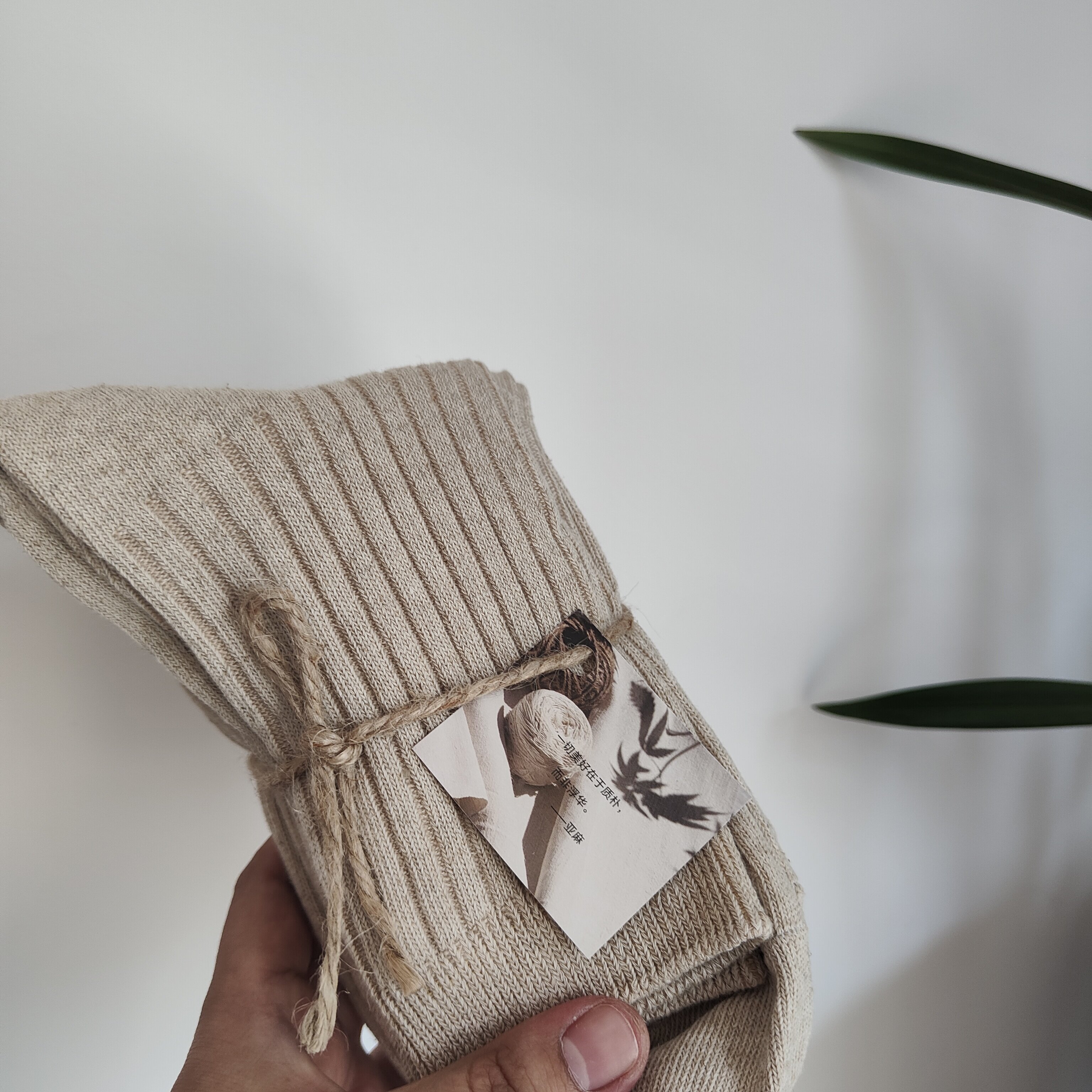 森女风亚麻女袜5双一组透气秋冬袜子中筒袜