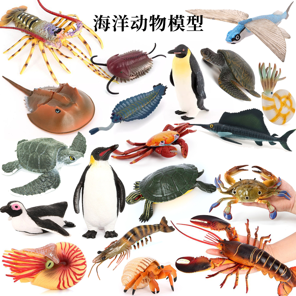 68种海龟企鹅螃蟹龙虾飞鱼螺鳄雀鳝鲎海洋动物模型摆件儿童玩具