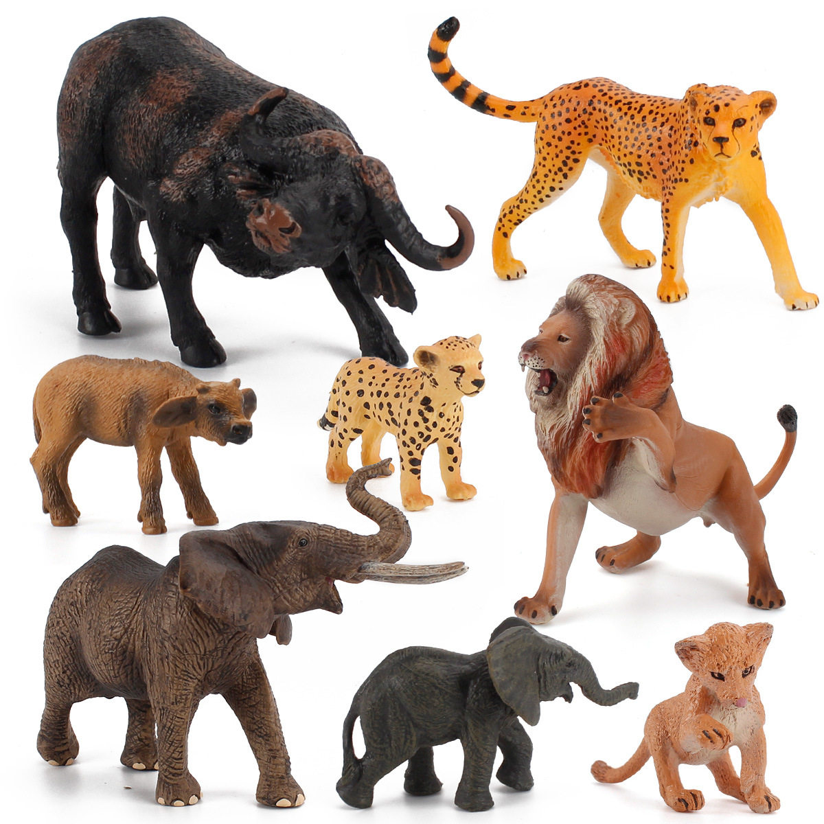 8种仿真非洲草原野生动物模型大象豹子狮子水牛摆件早教儿童玩具