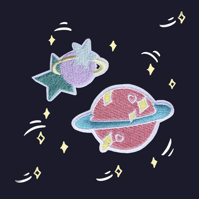 小红书推荐潮牌刺绣贴 刺绣星球布贴包包装饰贴粉色星球可熨可缝