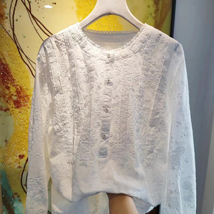 上衣纯棉重工刺绣花气质白色女士衬衣春秋长袖 洋气减龄慵懒风衬衫