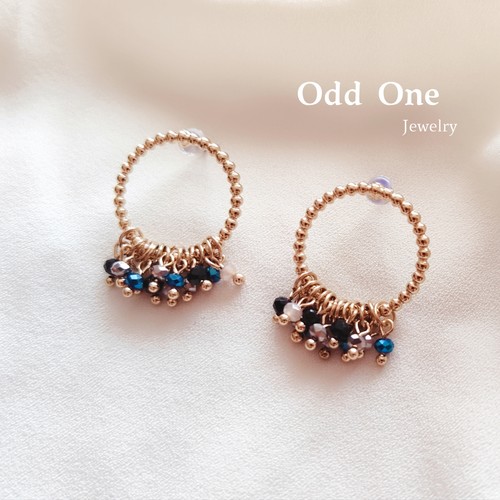 Odd One 水晶串珠小流苏金色圆环耳钉耳饰