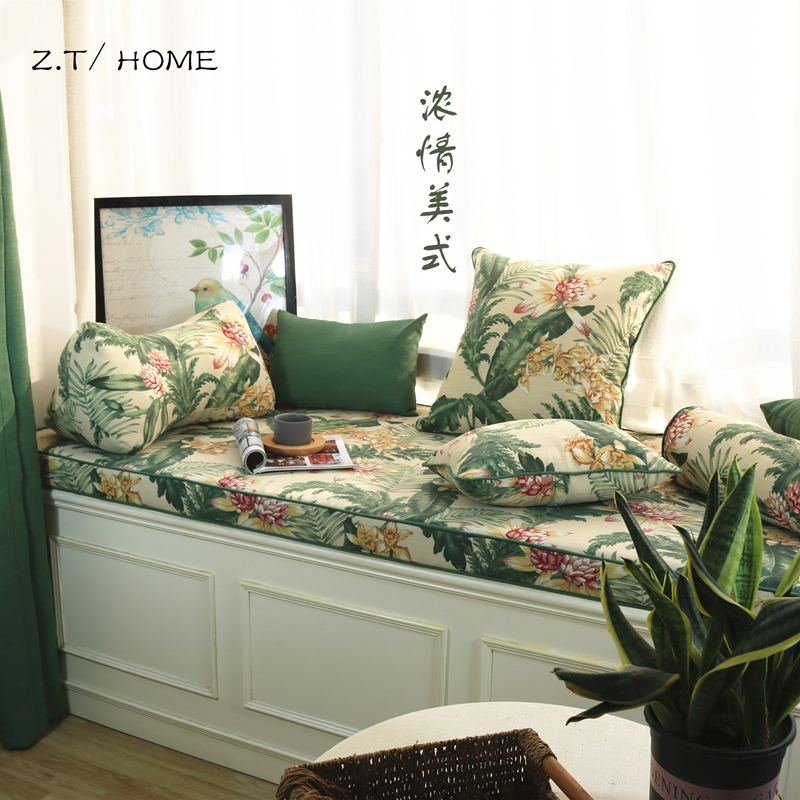 墨绿色棉麻复古美式乡村飘窗垫阳台垫子窗台垫定做卡座垫沙发垫,居家布艺,飘窗垫,淘宝优惠券,粉丝福利购,淘宝优惠卷