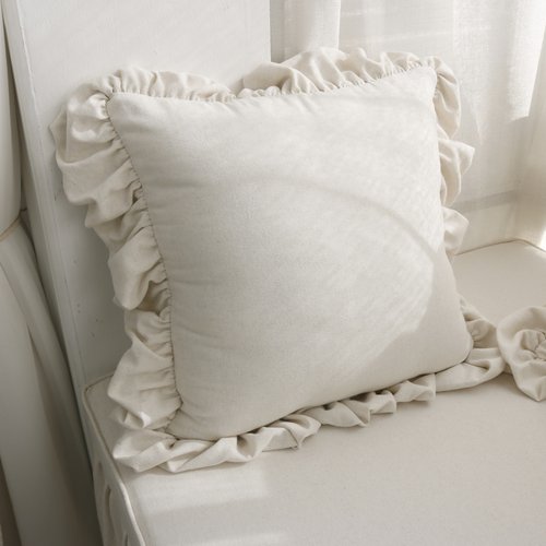 法式荷叶边格子抱枕靠垫棉麻