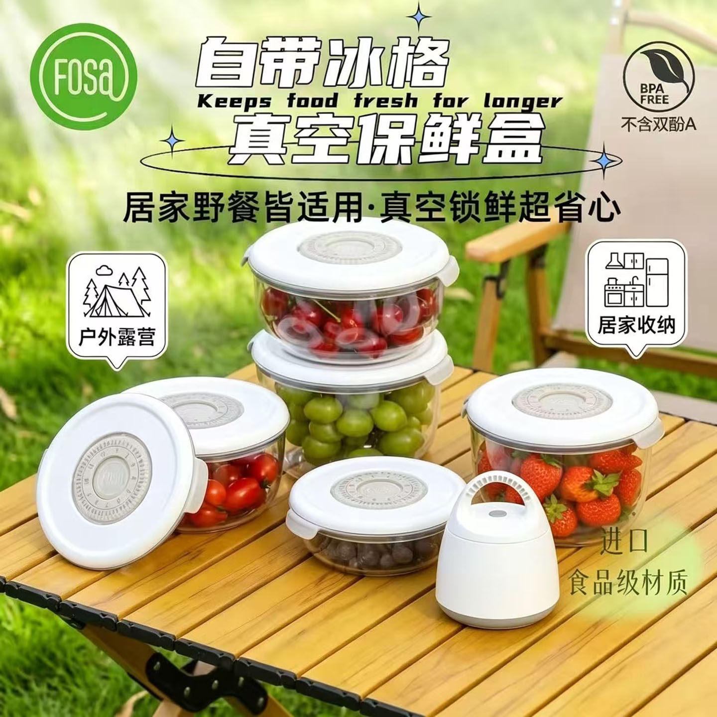 FOSA食品级抽真空便携冰格保鲜盒