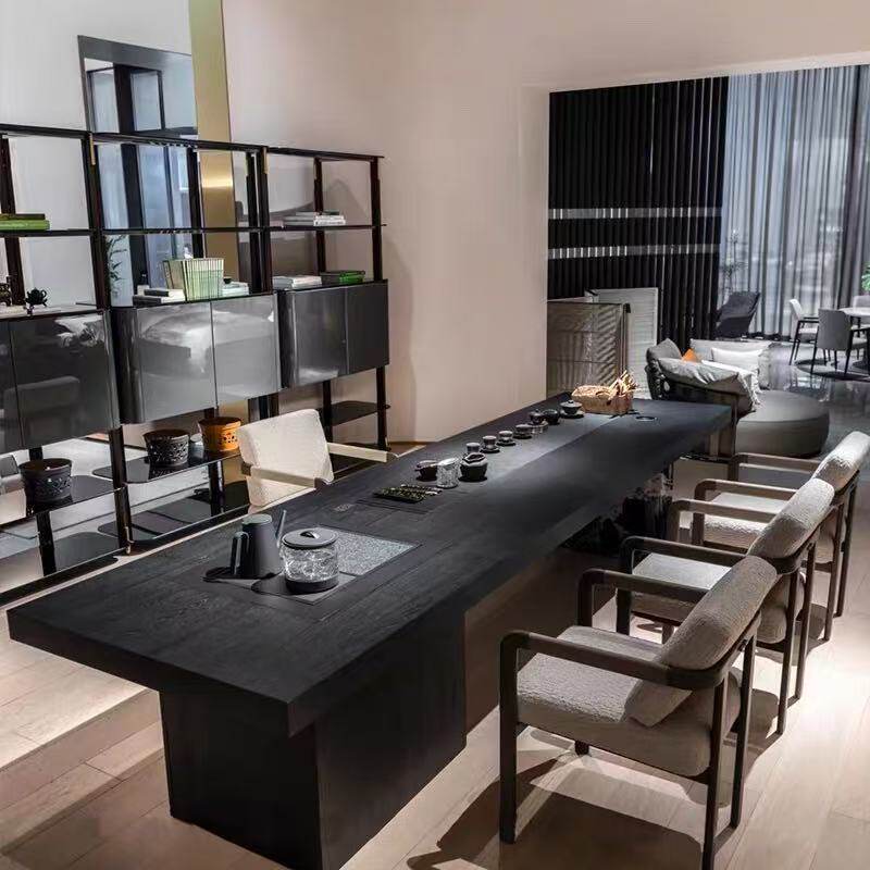 新中式实木大板茶桌 现代高端办公室泡茶桌 北美黑胡桃木智能茶台