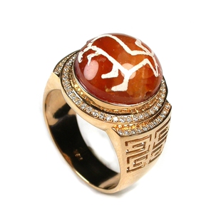 实物拍照mz3838不还价红玉髓蚀花小鹿图腾男款戒指18K金镶嵌