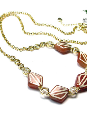 绿色石品原创金豪镶高古珠项链