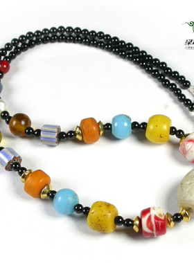 实物拍照mz3144 不还价保真包老清代白色雪巴琉璃多宝珠项链