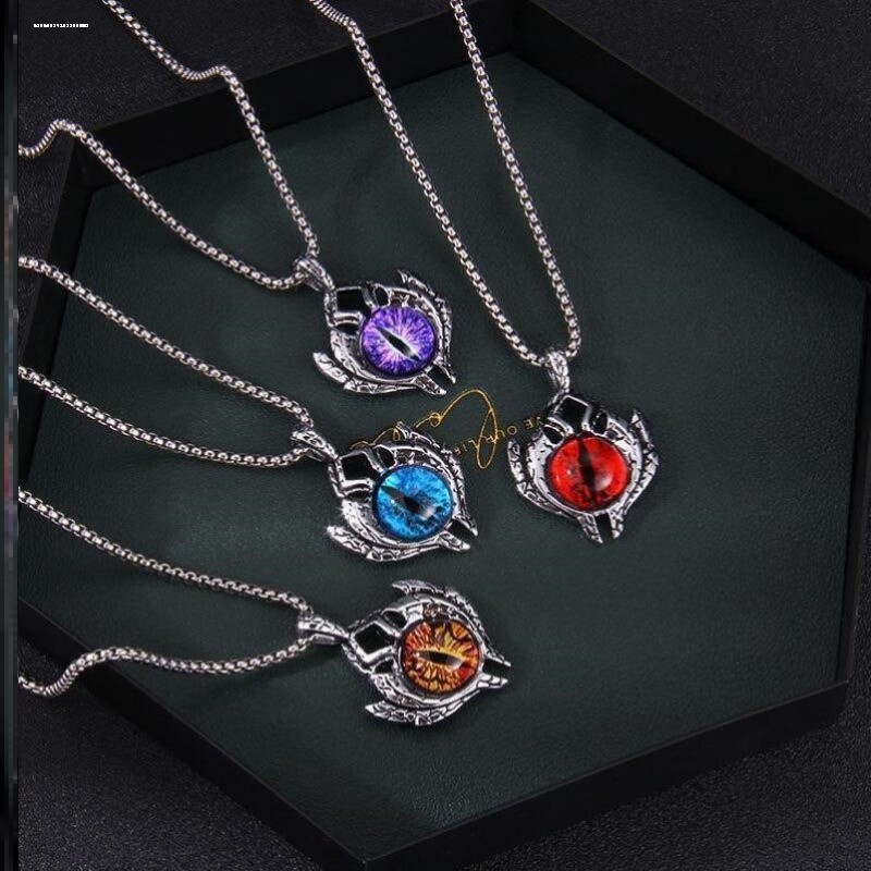 欧美复古简洁朋克风恶魔之眼项链合金吊坠不锈钢链条