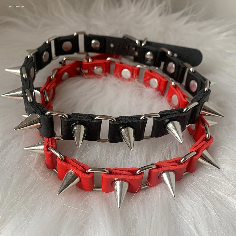欧美原宿风黑色朋克摇滚皮革项链颈链哥特式尖钉潮流情趣饰品