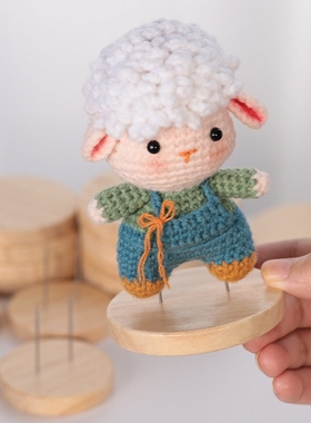 玩偶底座原木色木质底座DIY材料带孔带针钩织玩偶站立