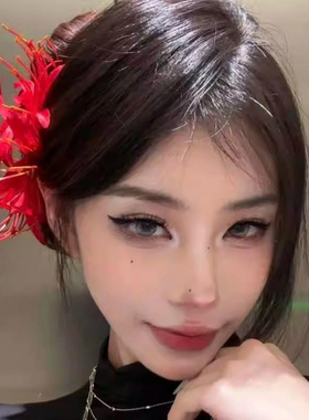博主同款红色彼岸花侧边夹子新中
