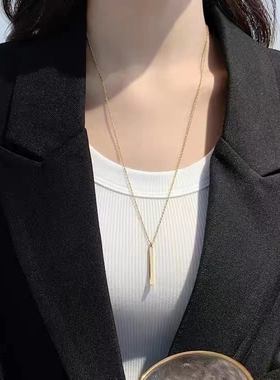 自留简约气质！光滑舒适链竖条项链锁骨链女
