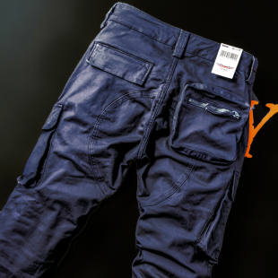 YEZOE/英佐品牌立体口袋美军风宝蓝色六个兜工装裤子潮牌宽松直筒