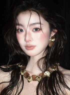 水舞D1195 康康老师同款新娘项链复古棕色树脂金属拼接锁骨链颈链