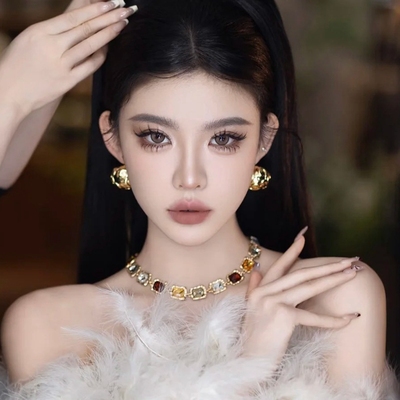 水舞D1166 高级感复古彩色新娘颈链轻奢锁骨链晚礼服氛围感项链