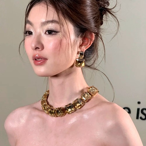 水舞D1150 康康老师同款轻奢大颗水钻新娘项链千金颈链礼服配饰