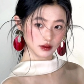 水舞H2221 康康老师同款 红色晕染U形耳钉小众气质新娘耳环耳饰品