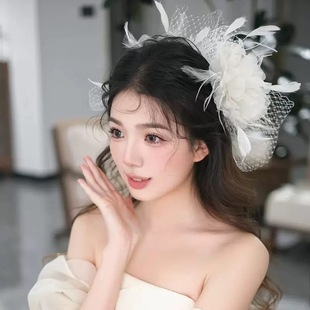 水舞B3031 仙气立体羽毛花朵新娘头饰白纱头花森系气质婚纱发饰
