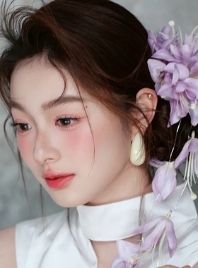 水舞U2183 彭彭造型同款新款仙气紫色花串新娘头饰结婚晨袍发饰