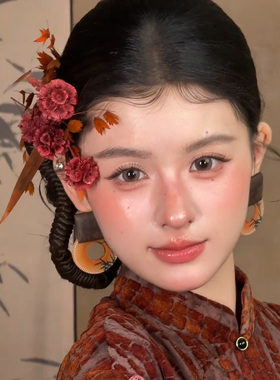 水舞U2323 康康老师同款红色干花新中式新娘头饰晨袍旗袍头花配饰