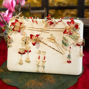 水舞U2310 中式红色新娘秀禾头饰高级感大气古典龙凤褂发饰发钗