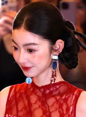 水舞H2293 新中式红蓝撞色新娘耳环小众串珠流苏耳钉晨袍礼服耳饰