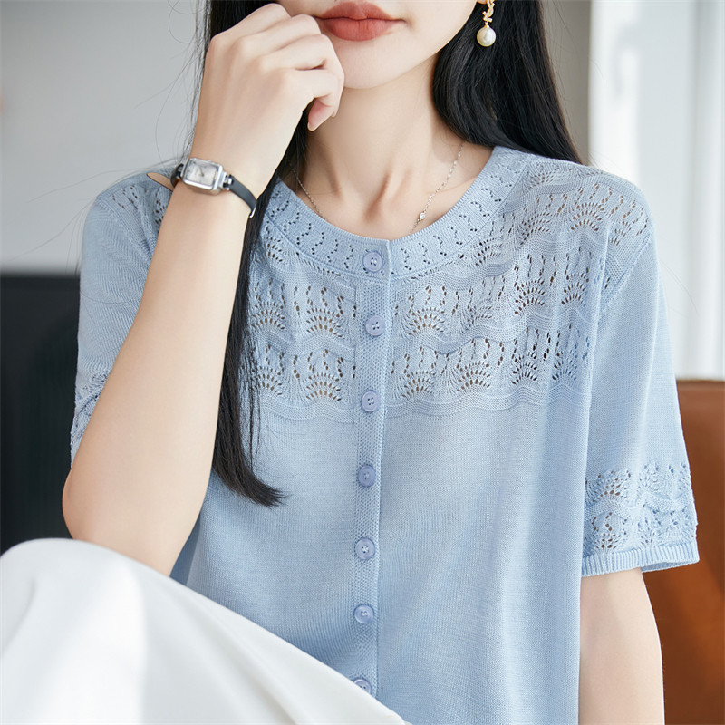 100%天丝针织镂空短袖T恤女背心