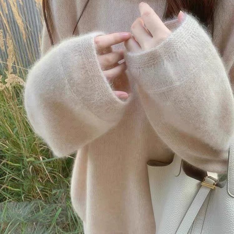 韩版宽松慵懒风100%纯羊毛衫女圆领提花针织长袖毛衣羊绒打底上衣