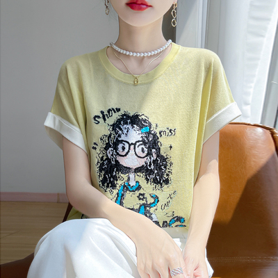 2025夏季竹节麻拼色针织短袖T恤